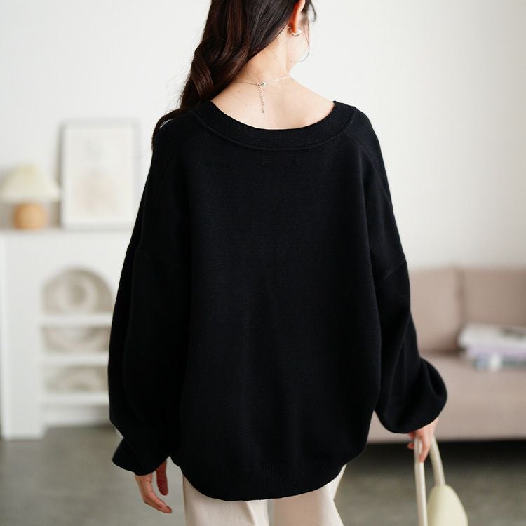 大きいサイズ レディース Vネックドロップショルダーニット