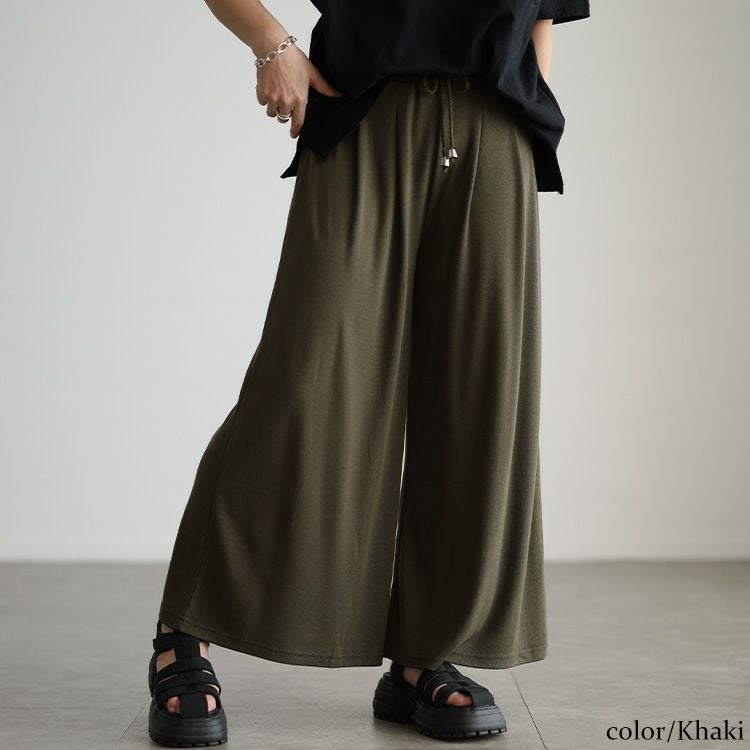 大きいサイズ レディース ウエストタックワイドフレアパンツ