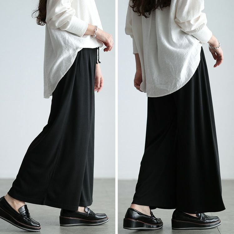 大きいサイズ レディース ウエストタックワイドフレアパンツ