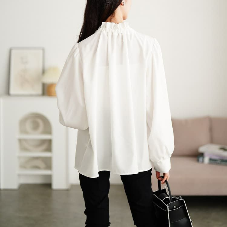 大きいサイズ レディース リボンタイフリルカラーブラウス