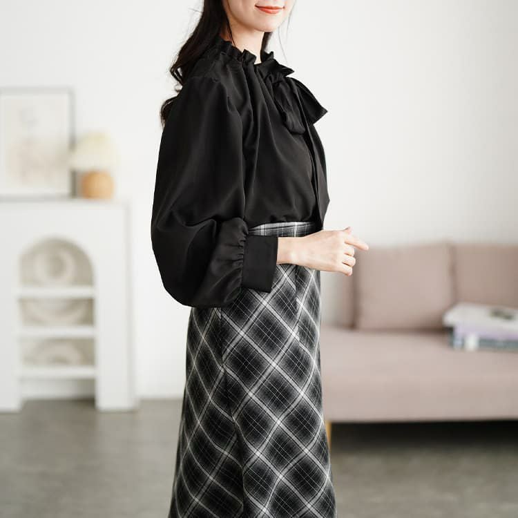 大きいサイズ レディース リボンタイフリルカラーブラウス