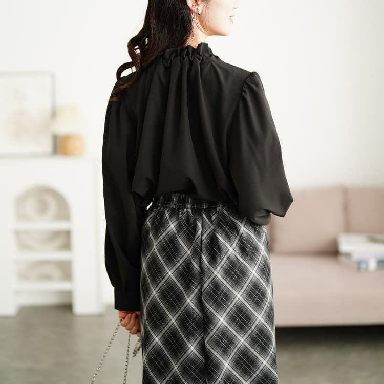 大きいサイズ レディース リボンタイフリルカラーブラウス