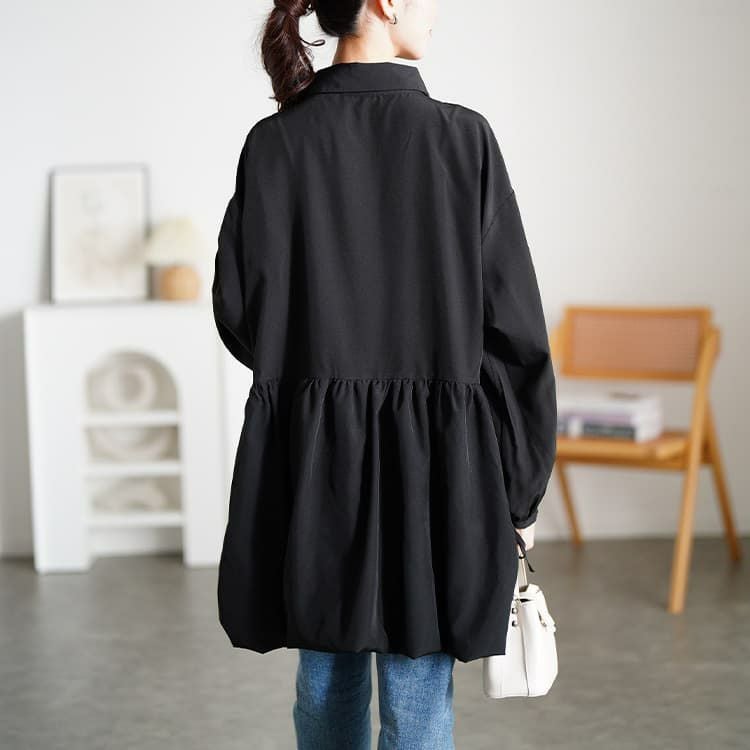 大きいサイズ レディース リボンカフスバルーンペプラムチュニック