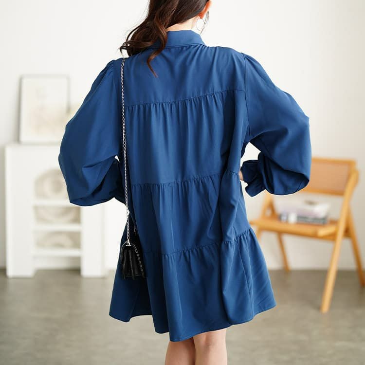 大きいサイズ レディース リボンタイ付きティアードシャツチュニック