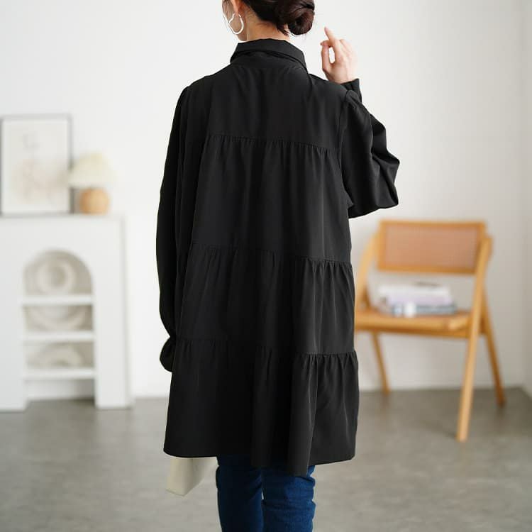 大きいサイズ レディース リボンタイ付きティアードシャツチュニック