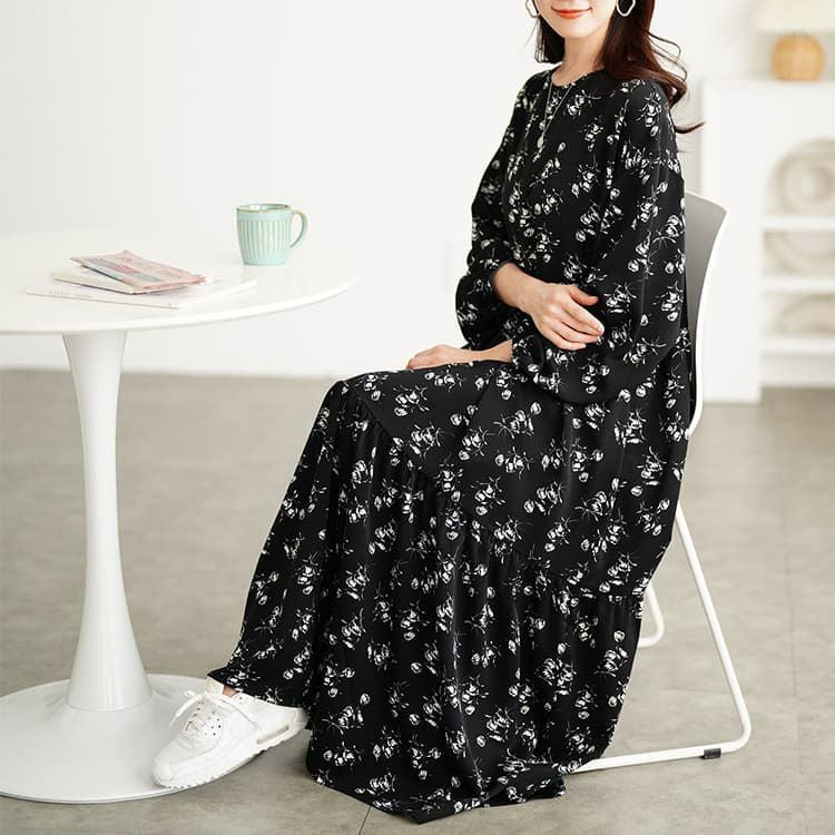 大きいサイズ レディース 花柄ティアードマキシワンピース