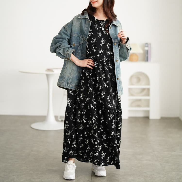 【極美品】トッカ 花柄カットワークワンピース 大きいサイズ ブラック 4 大きいサイズ レディース 花柄ティアードマキシワンピース tani