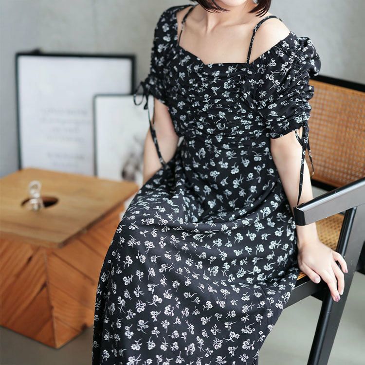 大きいサイズ レディース ギャザー花柄ワンピース