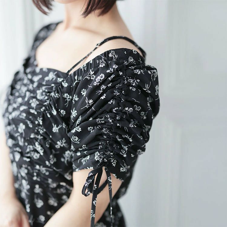 大きいサイズ レディース ギャザー花柄ワンピース