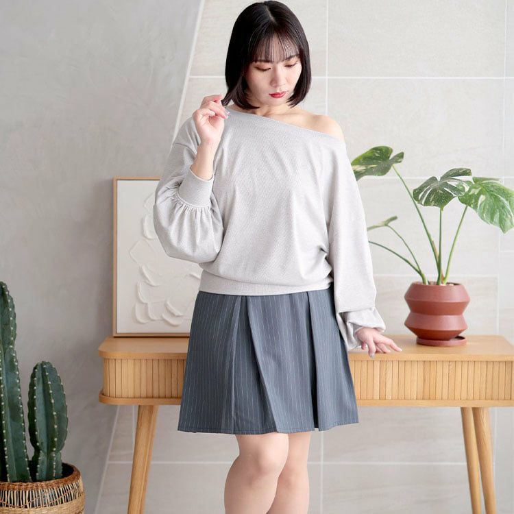 大きいサイズ レディース ワンショルダーラメプルオーバー