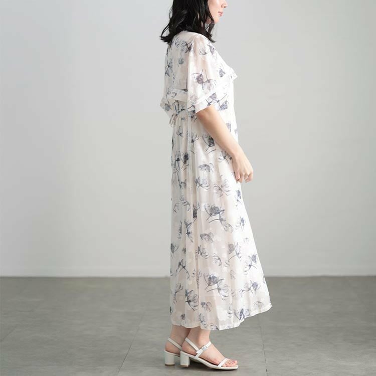 大きいサイズ レディース ケープスリーブフラワーワンピース