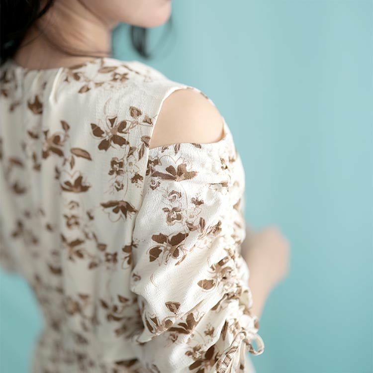 大きいサイズ レディース レトロフラワーウエストタックワンピース