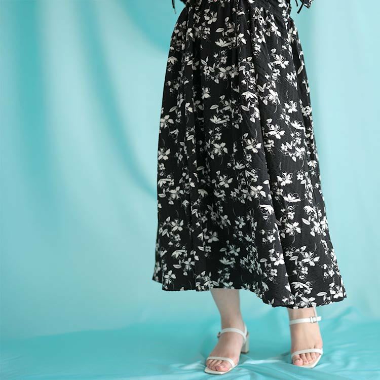 大きいサイズ レディース レトロフラワーウエストタックワンピース