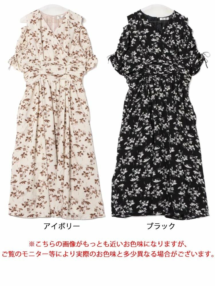 大きいサイズ レディース レトロフラワーウエストタックワンピース