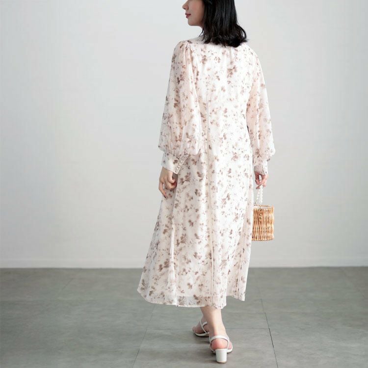 大きいサイズ レディース フラワープリントレース切替ワンピース