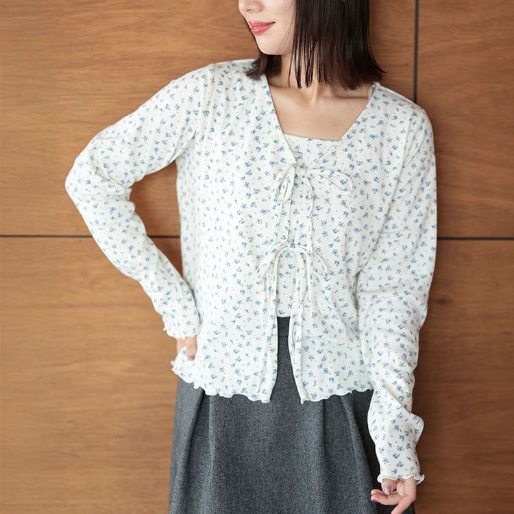 大きいサイズ レディース 小花柄メロウカーディガン＆キャミソール