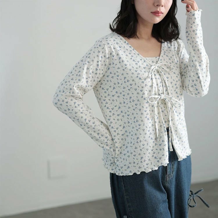 大きいサイズ レディース 小花柄メロウカーディガン＆キャミソール