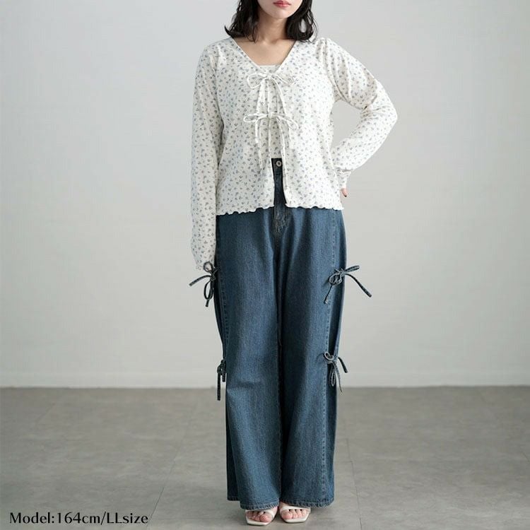 大きいサイズ レディース 小花柄メロウカーディガン＆キャミソール