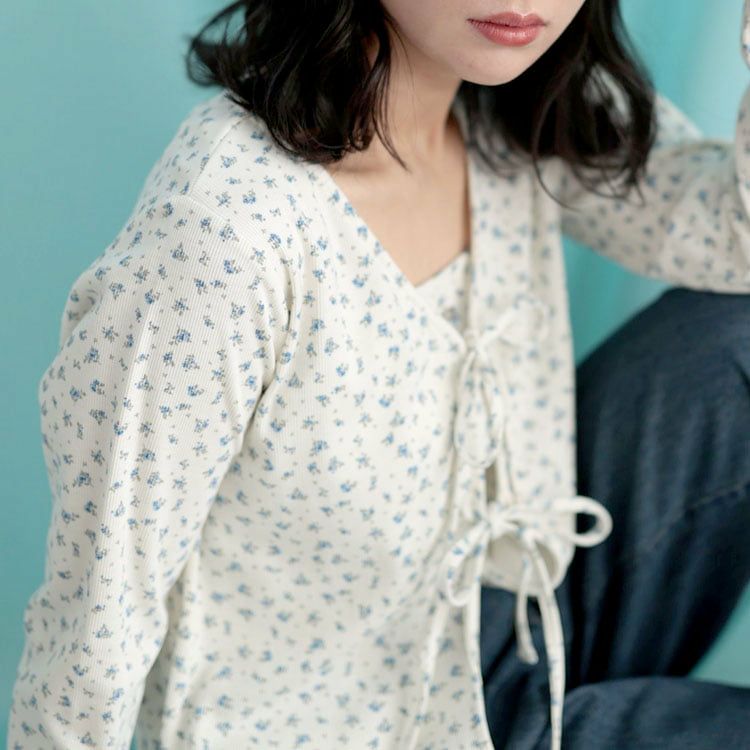 大きいサイズ レディース 小花柄メロウカーディガン＆キャミソール