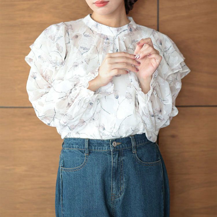 大きいサイズ レディース フラワージャガードシフォンブラウス