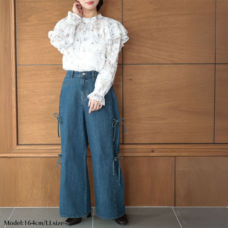 大きいサイズ レディース フラワージャガードシフォンブラウス