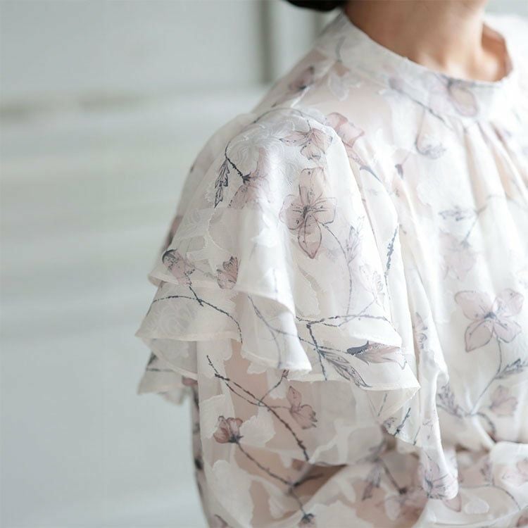 大きいサイズ レディース フラワージャガードシフォンブラウス