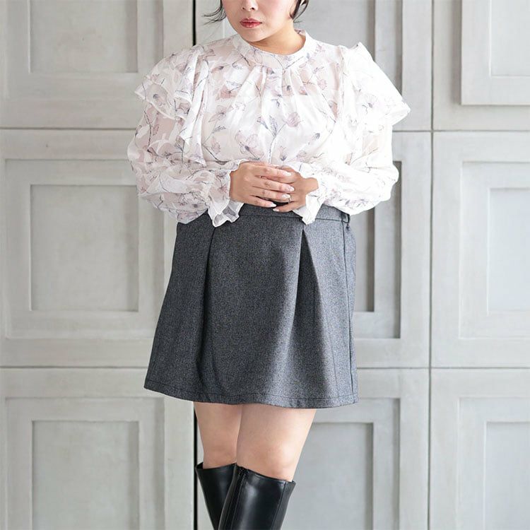 大きいサイズ レディース フラワージャガードシフォンブラウス