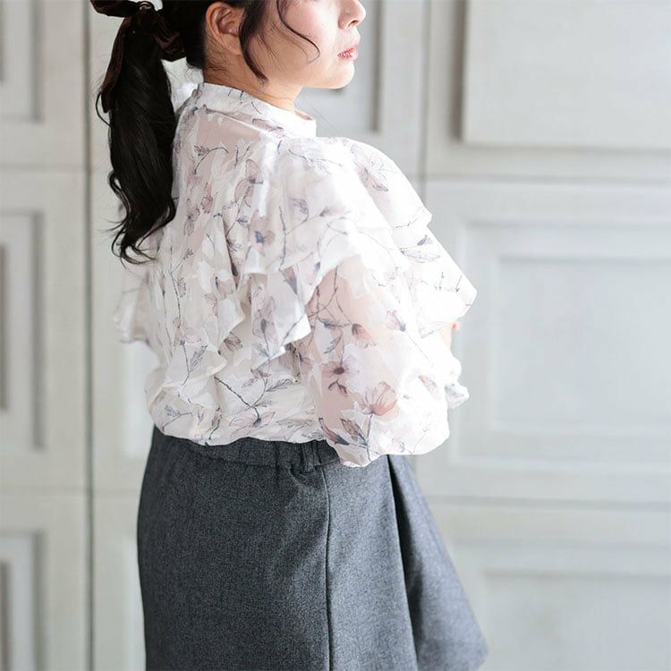 大きいサイズ レディース フラワージャガードシフォンブラウス