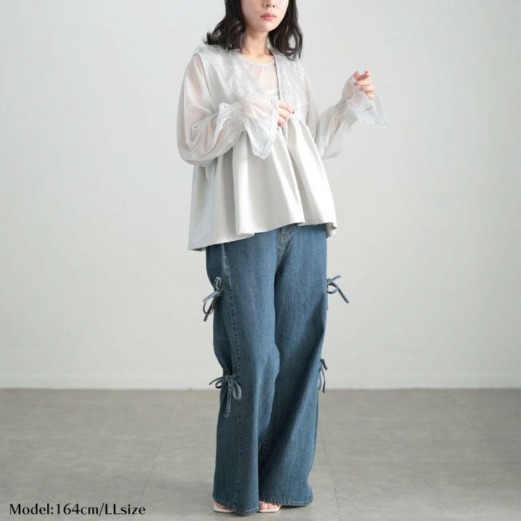 大きいサイズ レディース ペプラムベスト＆シアーブラウスセット