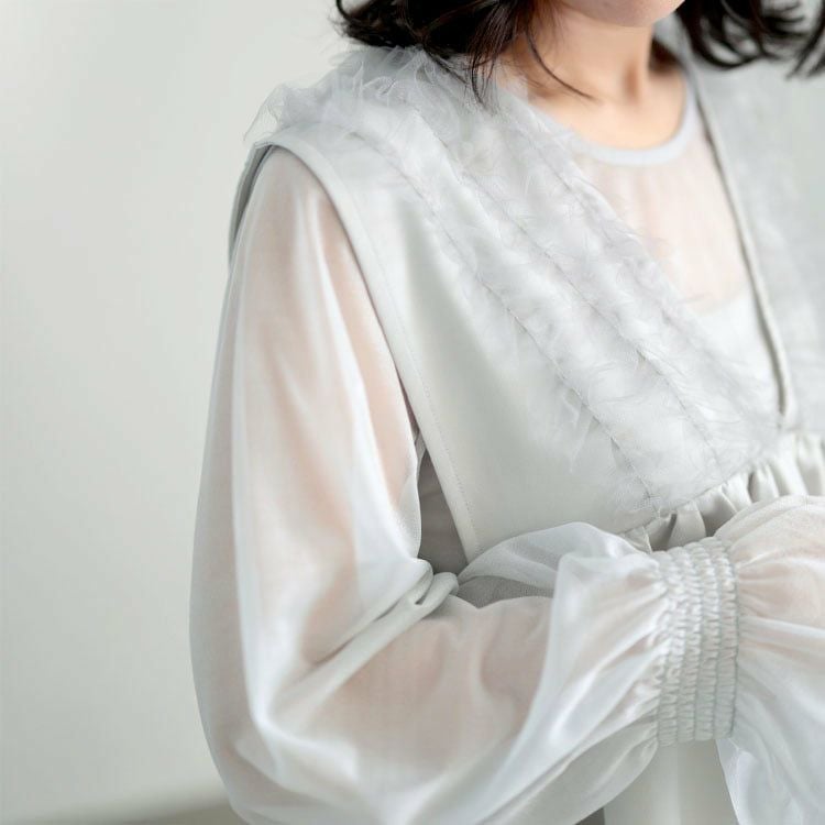 大きいサイズ レディース ペプラムベスト＆シアーブラウスセット