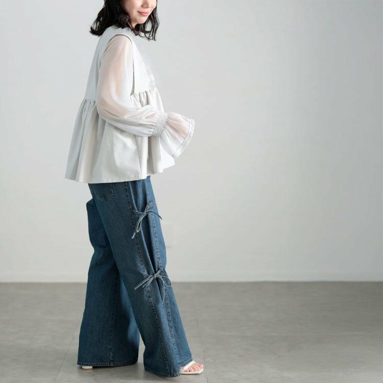 大きいサイズ レディース ペプラムベスト＆シアーブラウスセット