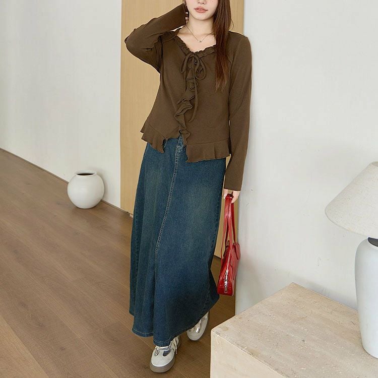 大きいサイズ レディース ハートネックフリルカットソー