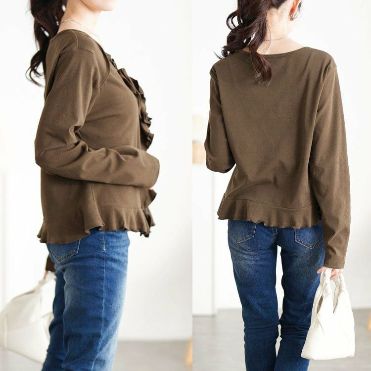 大きいサイズ レディース ハートネックフリルカットソー