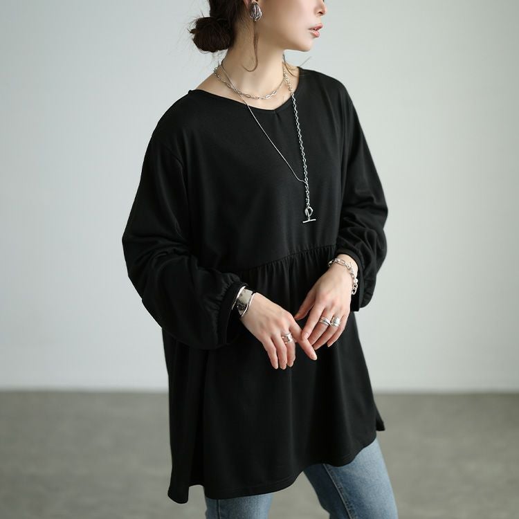 S63:新品❣️チュニック ブラック 単品 サイズ44 大きいサイズ レディース Vネックペプラムチュニック cast-5562027