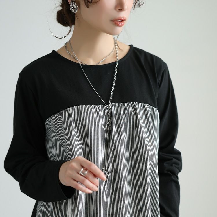 大きいサイズ レディース ストライプ柄切り替えチュニック cast