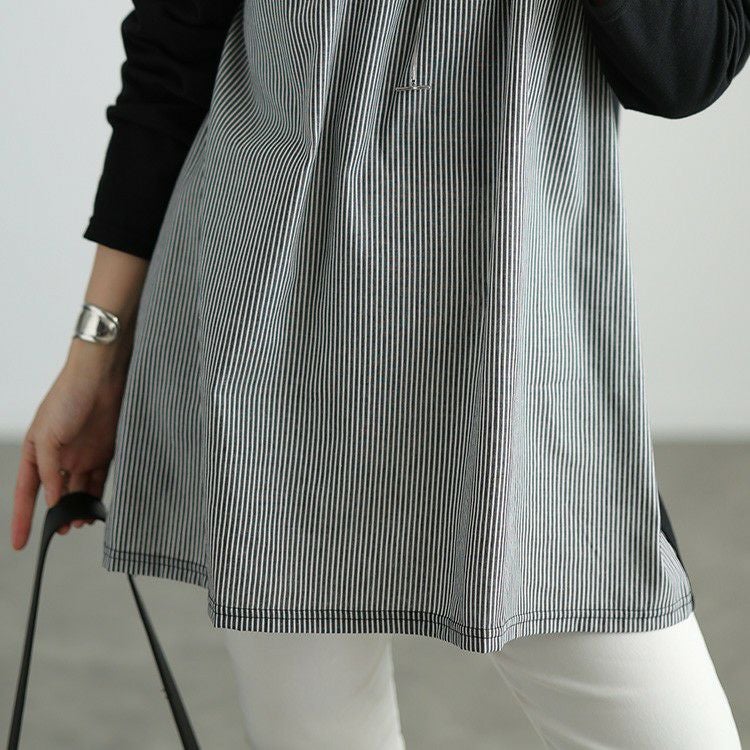 大きいサイズ レディース ストライプ柄切り替えチュニック