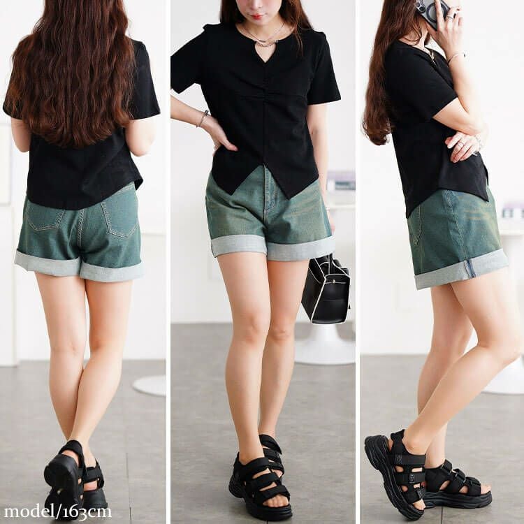 大きいサイズ レディース ストレッチデニムショートパンツ