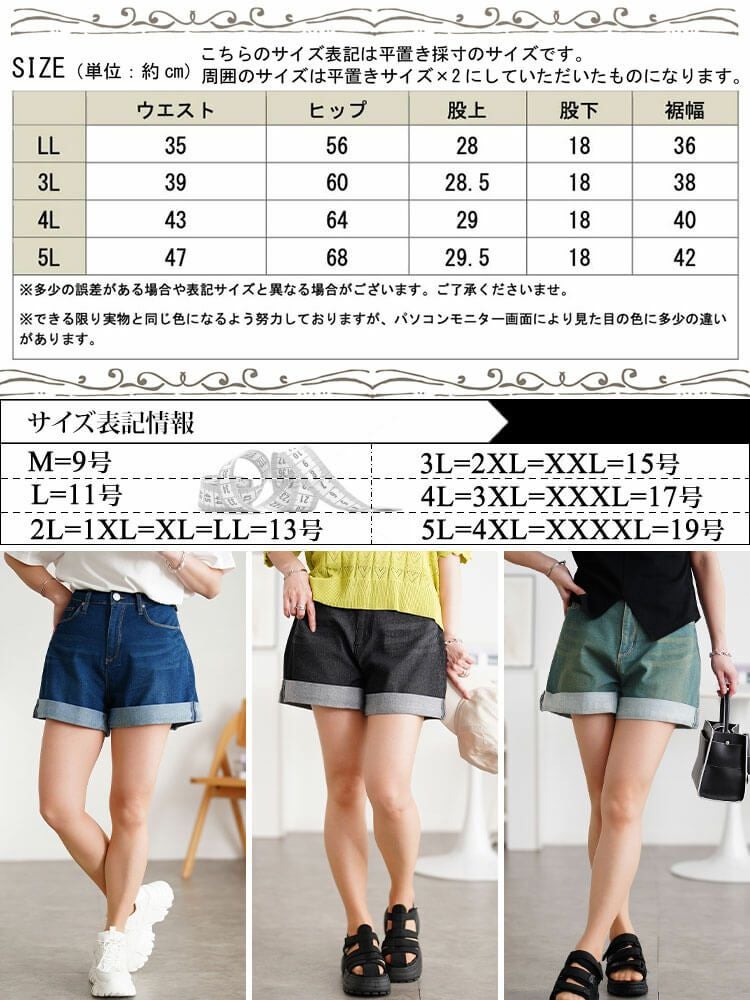 大きいサイズ レディース ストレッチデニムショートパンツ tkb