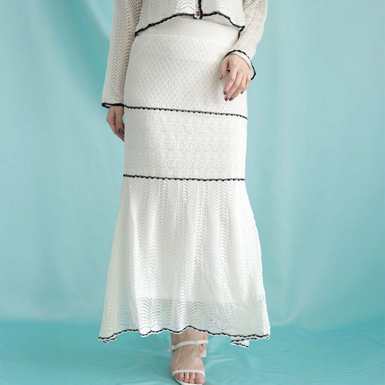 大きいサイズ レディース 配色ラインニットセットアップ