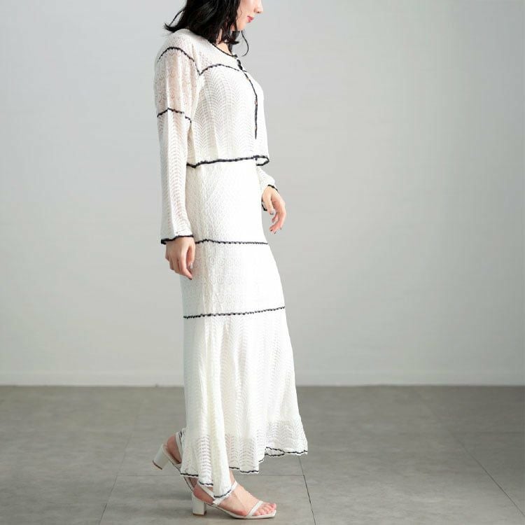 大きいサイズ レディース 配色ラインニットセットアップ