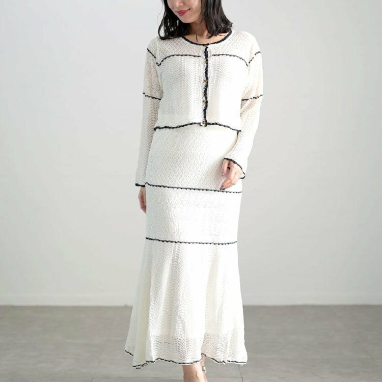 大きいサイズ レディース 配色ラインニットセットアップ