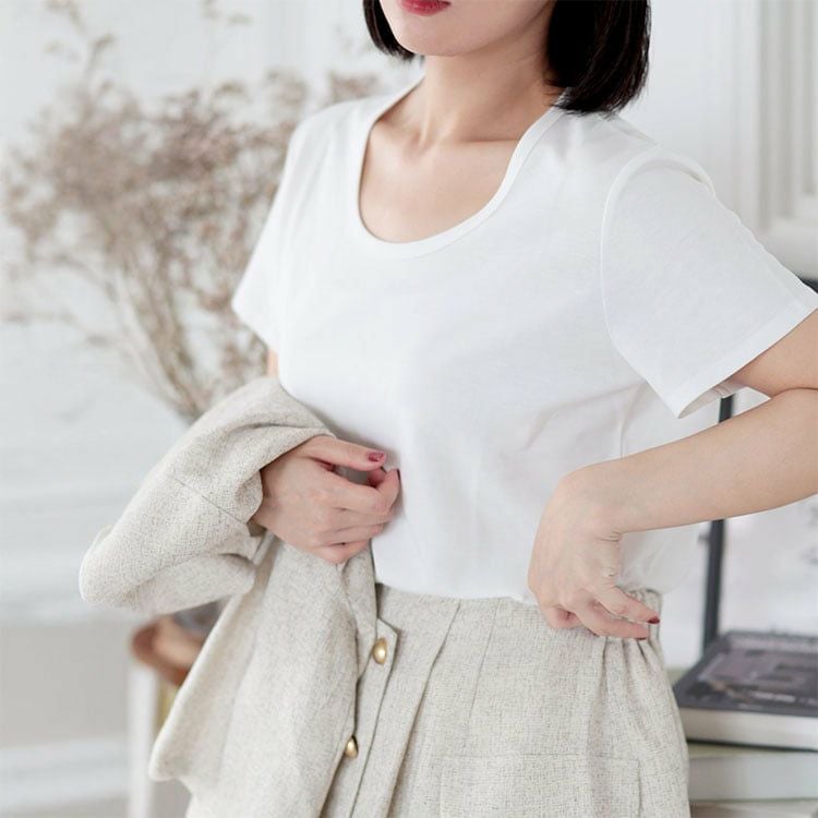 大きいサイズ レディース シルクタッチUネックTシャツ