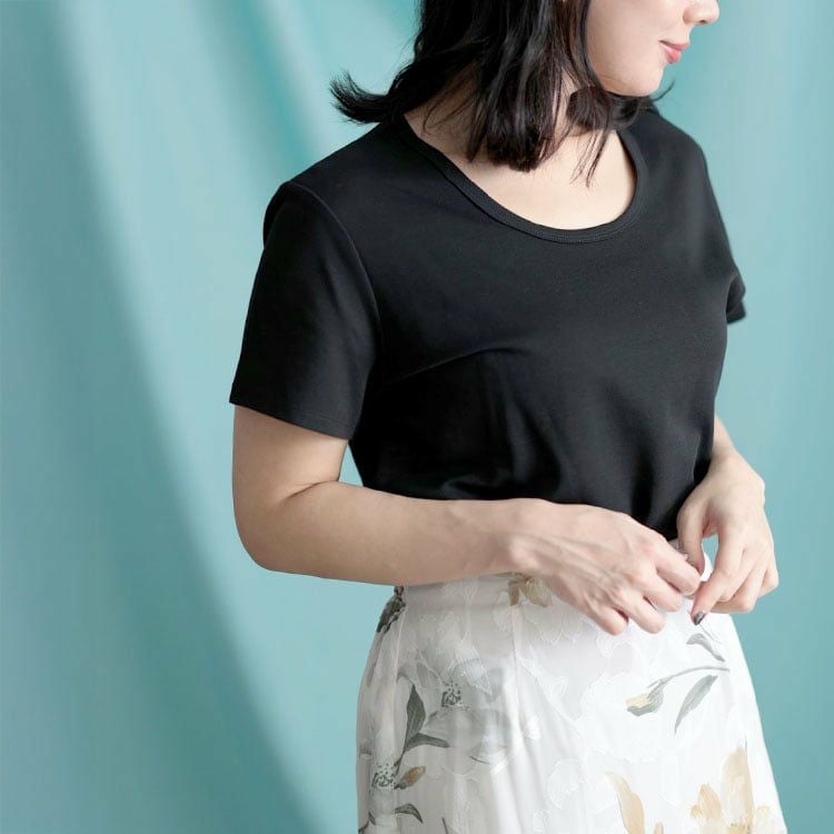 大きいサイズ レディース シルクタッチUネックTシャツ