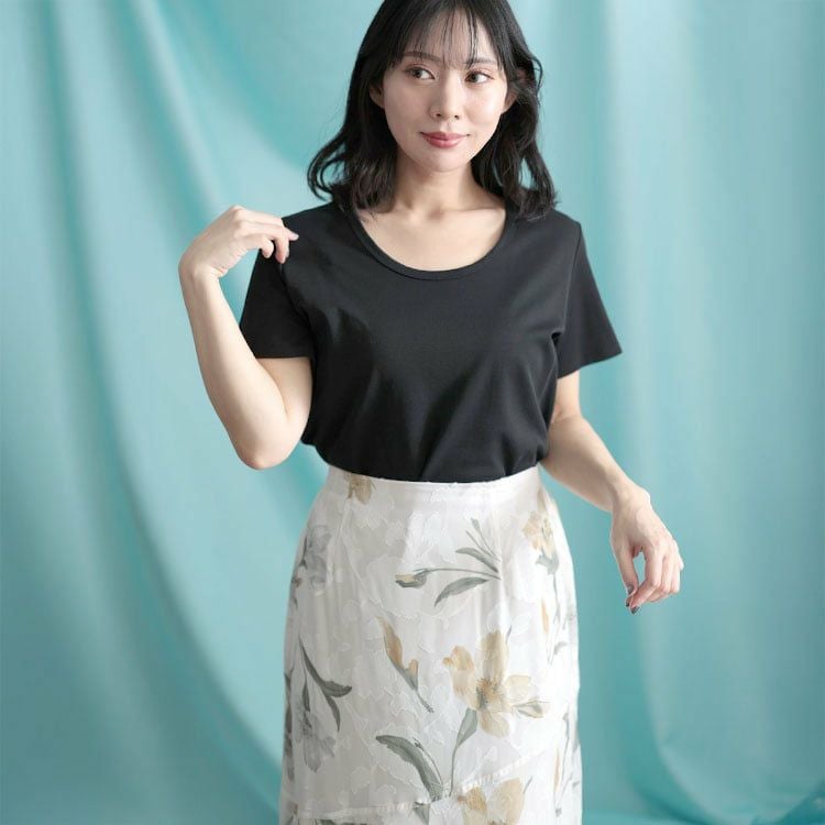 大きいサイズ レディース シルクタッチUネックTシャツ