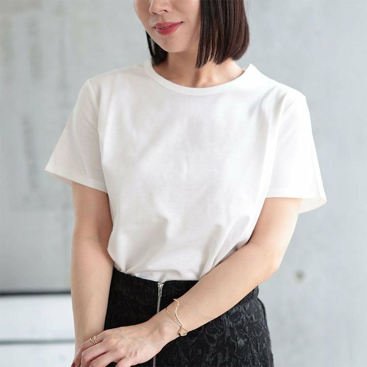 大きいサイズ レディース シルクタッチコットンナイロンTシャツ ホワイト