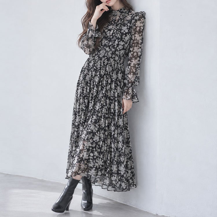 大きいサイズ レディース 花柄シフォンワンピース