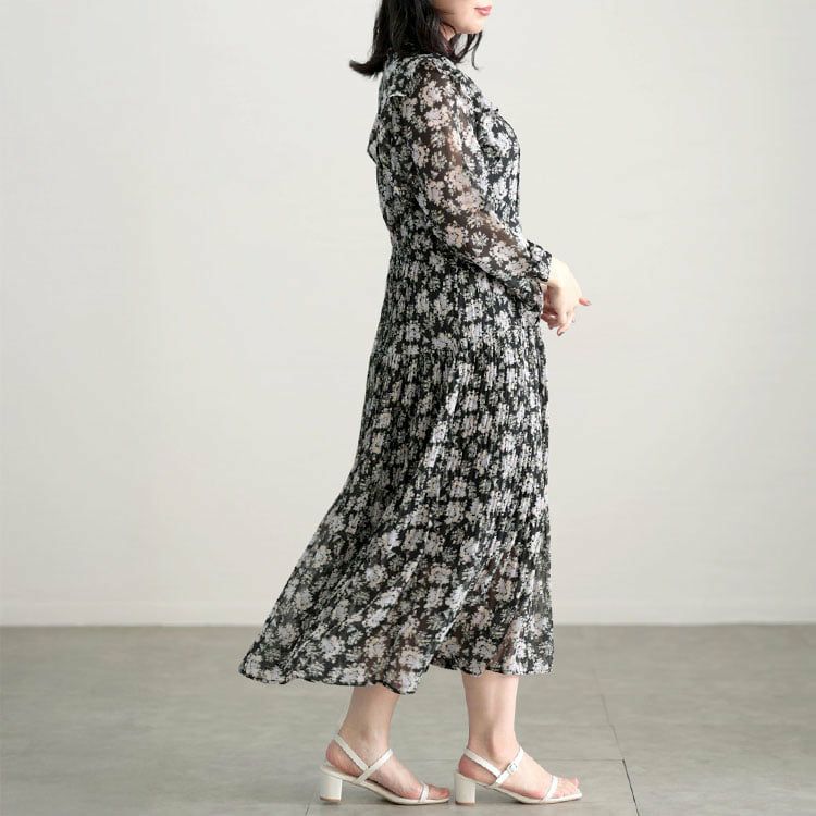 大きいサイズ レディース 花柄シフォンワンピース