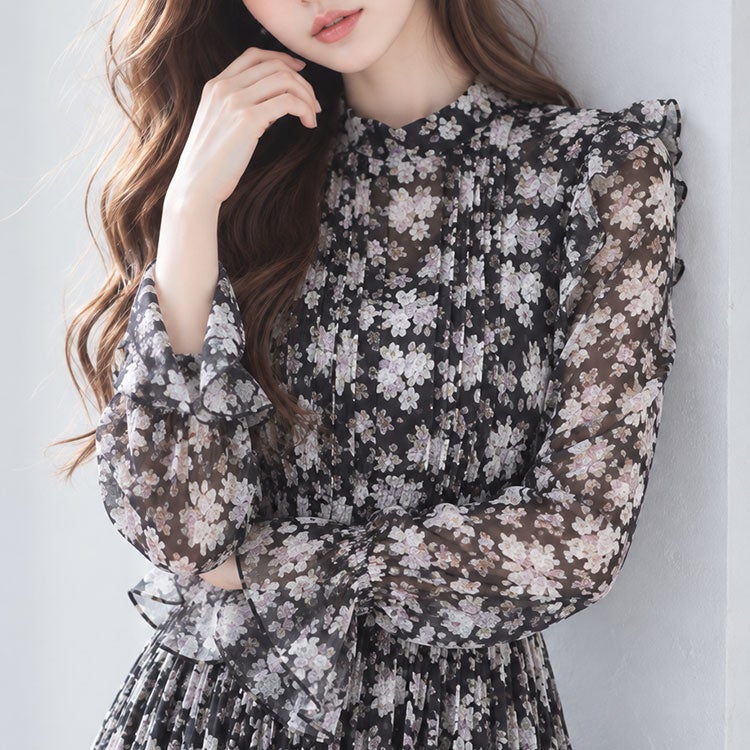 大きいサイズ レディース 花柄シフォンワンピース