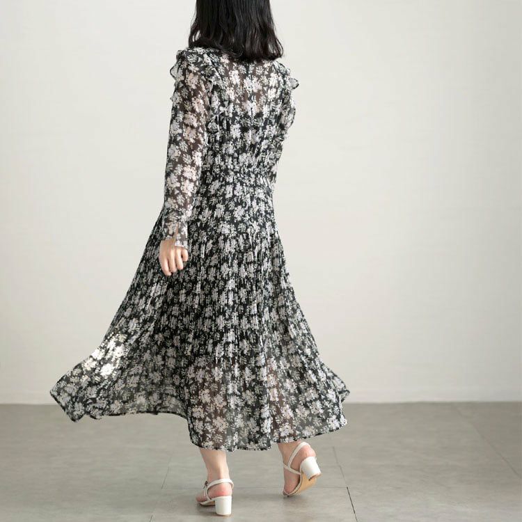 大きいサイズ レディース 花柄シフォンワンピース