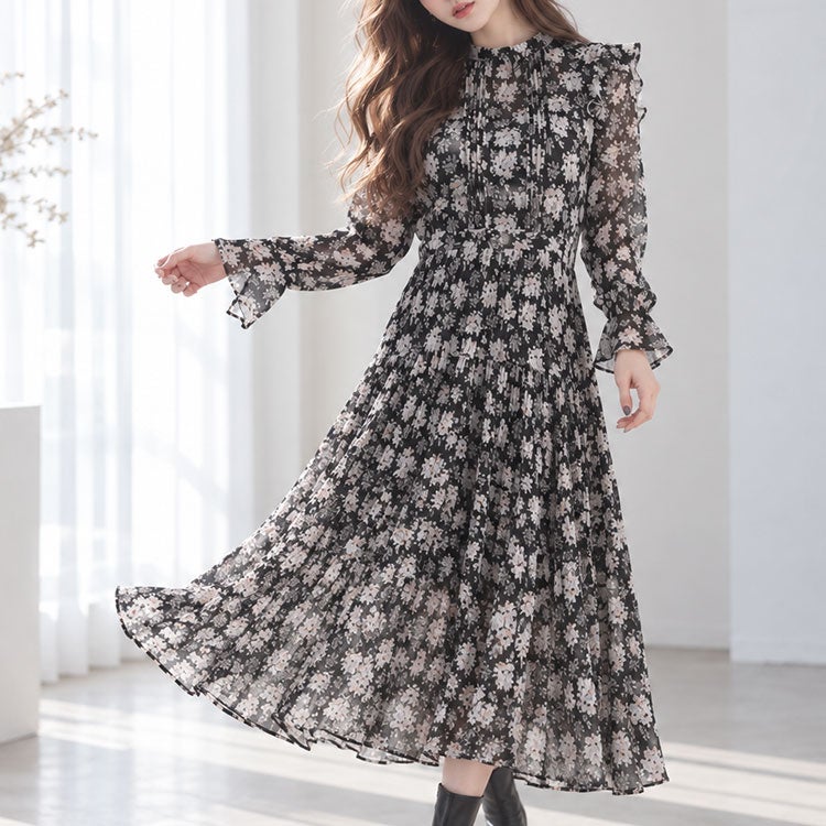 大きいサイズ レディース 花柄シフォンワンピース